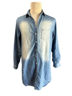 Frank & Eileen Faded Light Blue Denim Button-Down Shirt Dress